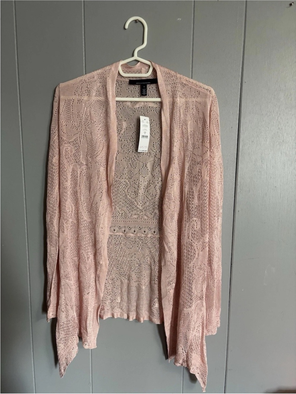 White House Black Market Blush Pink Lace Open-Front Cardigan